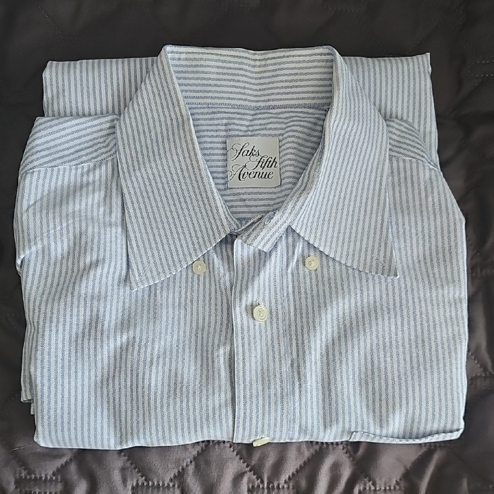 Saks Fifth Avenue Blue and White Striped Dress Shirt, 15.5R